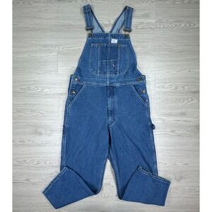 HISEA Men's Denim Bib Overalls 34W x 28L Blue Carpenter Workwear 100% Cotton
